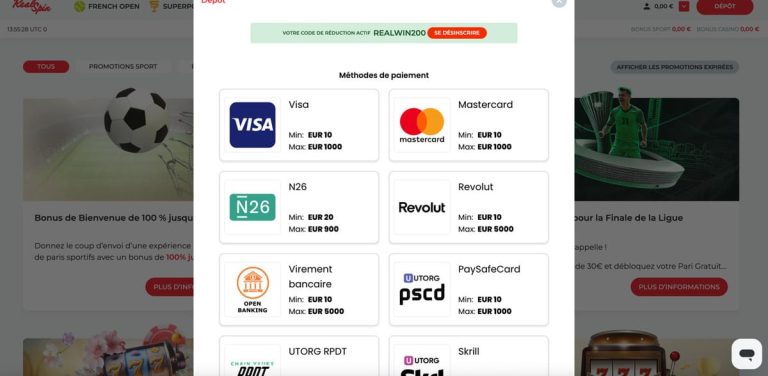 Real Spin Casino moyens paiement